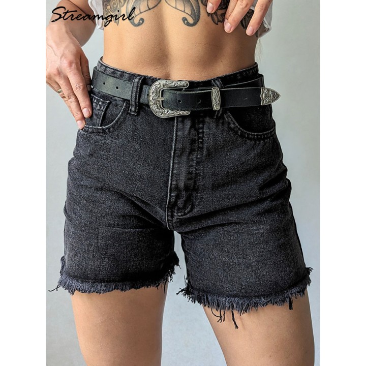 Streamgirl Blue Womens Denim Shorts Summer High Waist Casual Chic Loose Jean Shorts 