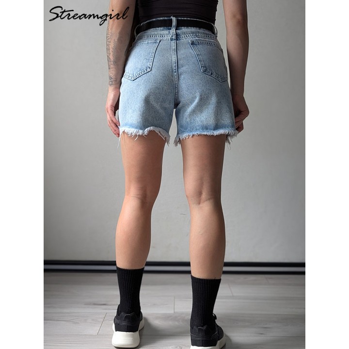 Streamgirl Blue Womens Denim Shorts Summer High Waist Casual Chic Loose Jean Shorts 