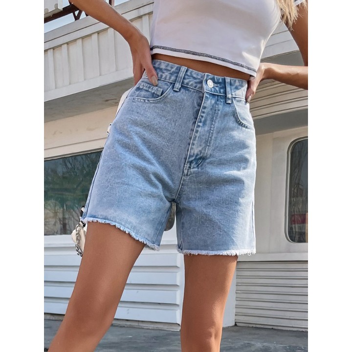Streamgirl Blue Womens Denim Shorts Summer High Waist Casual Chic Loose Jean Shorts 