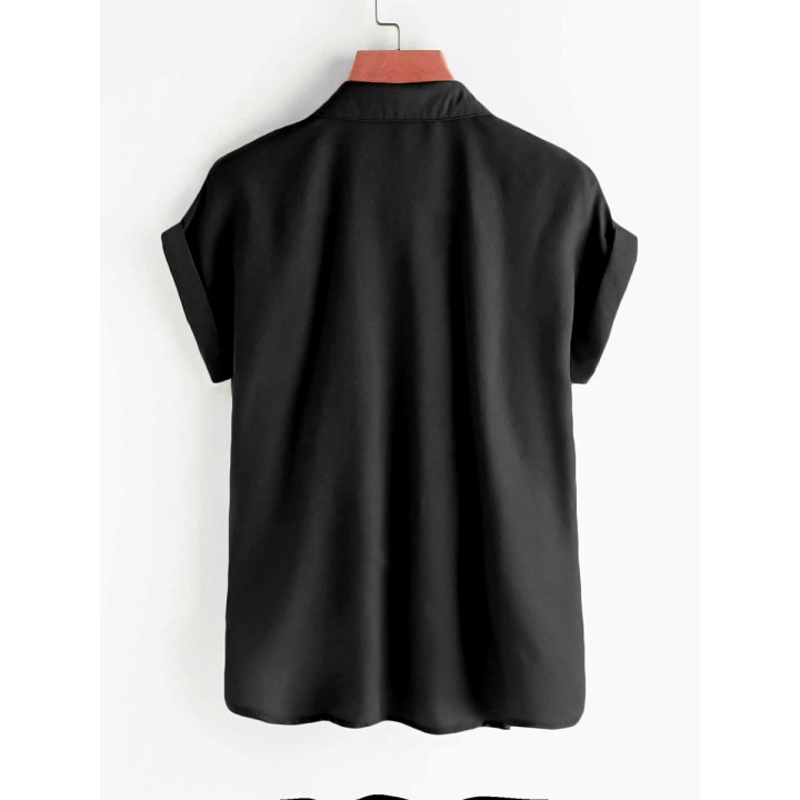 Women Solid Shirt Summer Short Sleeve Button Up Turn Down Collar Blouse Casual Office