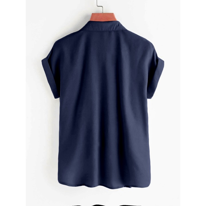 Women Solid Shirt Summer Short Sleeve Button Up Turn Down Collar Blouse Casual Office