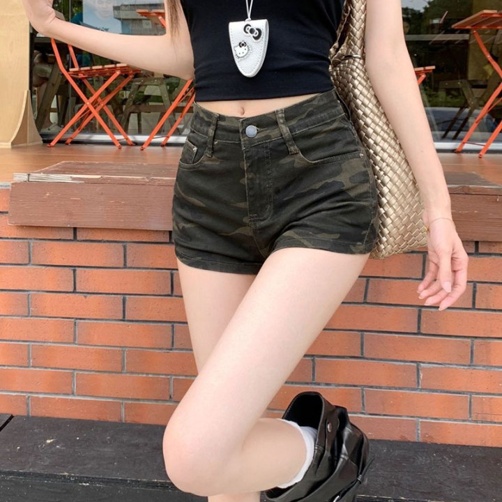 מכנסי ג'ינס קצרים הסוואה לנשים קצרים קצרים עם מותניים קצרים להרזיה נקבה