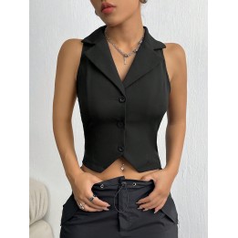 Fashionable Streetstyle Sleeveless Lapel Singlebreasted Vest