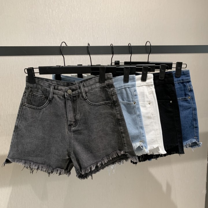 מוצק קיץ חדש מכנסי ג'ינס קצרים מותניים גבוהים לנשים רופפים דק בצורת חתיך מחוספס