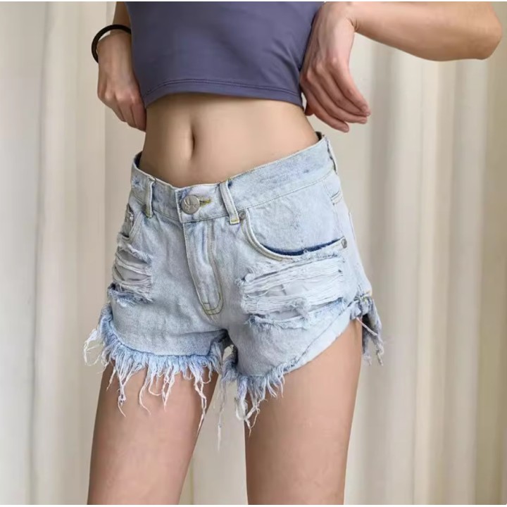  Lowwaisted Denim Shorts 2026 New Summer Hole A Wideleg Pants Ripped Jeans For Women