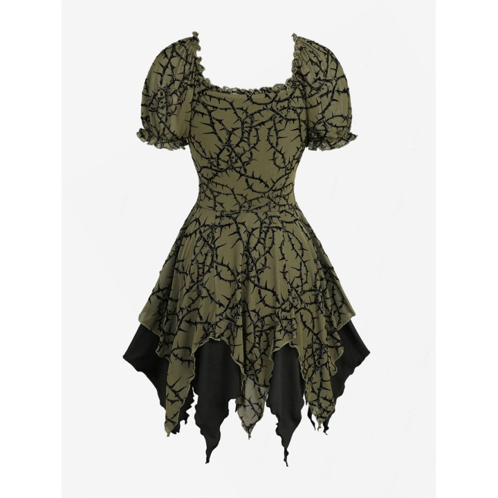 New Hot Gothic Mini Dresses Women Halloween Dark Fairy Lace Up Asymmetric Layered Dre