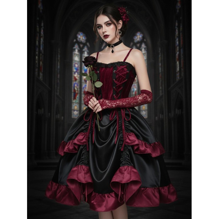 New Hot Gothic Mini Dresses Women Halloween Dark Fairy Lace Up Asymmetric Layered Dre