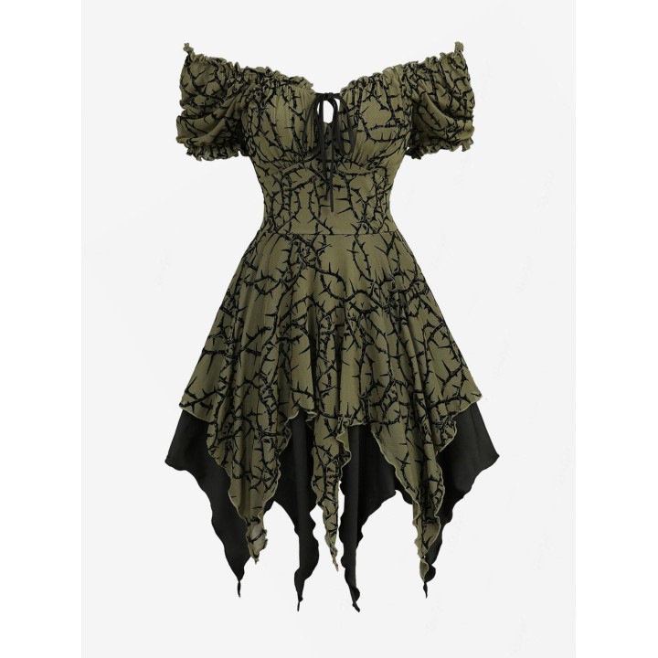 New Hot Gothic Mini Dresses Women Halloween Dark Fairy Lace Up Asymmetric Layered Dre