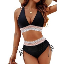 New 2026 Summer Beachwear Women Textured Bikini Set Wide Shoulder Belt Swimwear High 