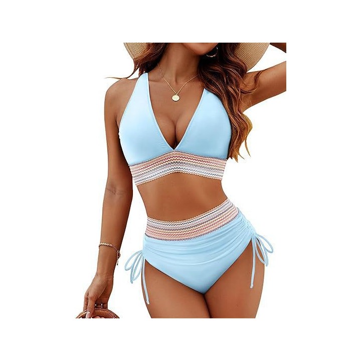 New 2026 Summer Beachwear Women Textured Bikini Set Wide Shoulder Belt Swimwear High 