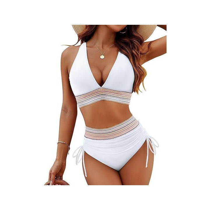 New 2026 Summer Beachwear Women Textured Bikini Set Wide Shoulder Belt Swimwear High 