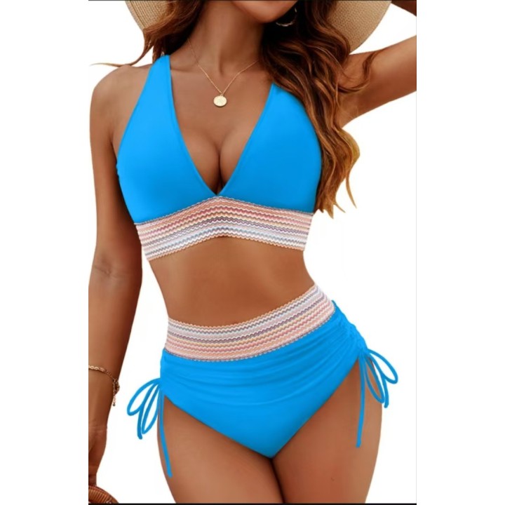 New 2026 Summer Beachwear Women Textured Bikini Set Wide Shoulder Belt Swimwear High 
