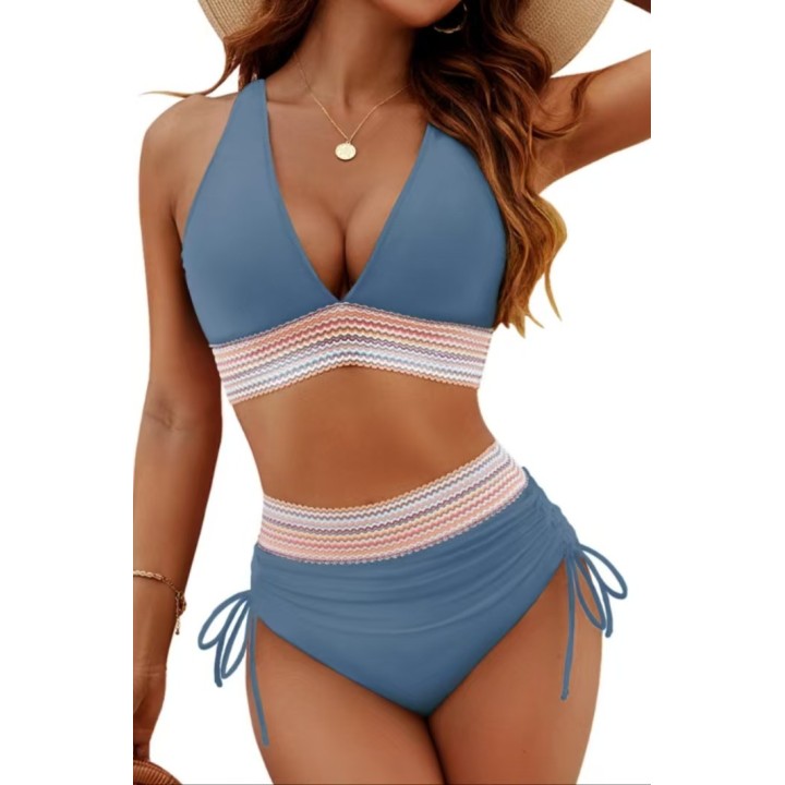 New 2026 Summer Beachwear Women Textured Bikini Set Wide Shoulder Belt Swimwear High 