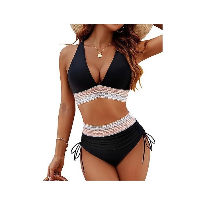 New 2026 Summer Beachwear Women Textured Bikini Set Wide Shoulder Belt Swimwear High 
