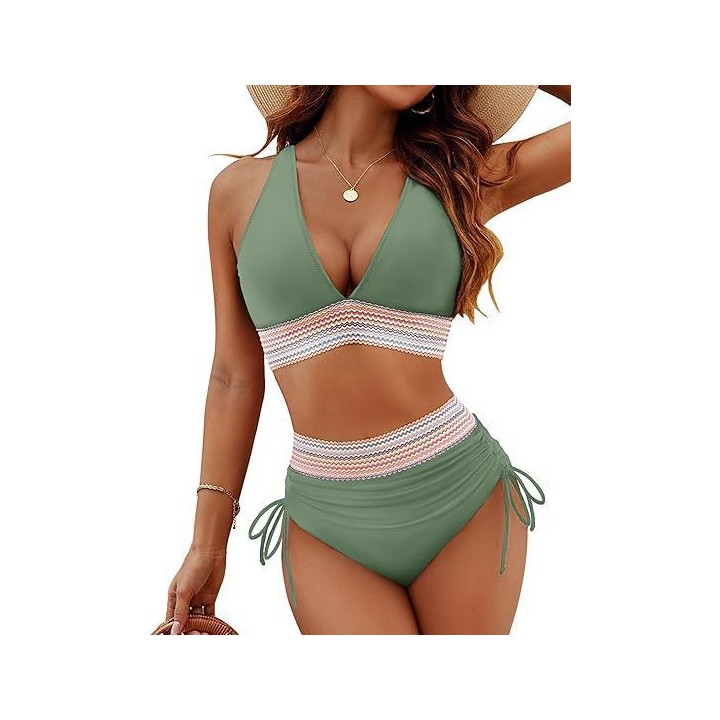 New 2026 Summer Beachwear Women Textured Bikini Set Wide Shoulder Belt Swimwear High 