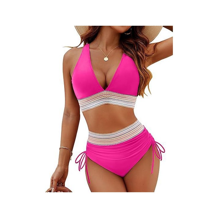New 2026 Summer Beachwear Women Textured Bikini Set Wide Shoulder Belt Swimwear High 