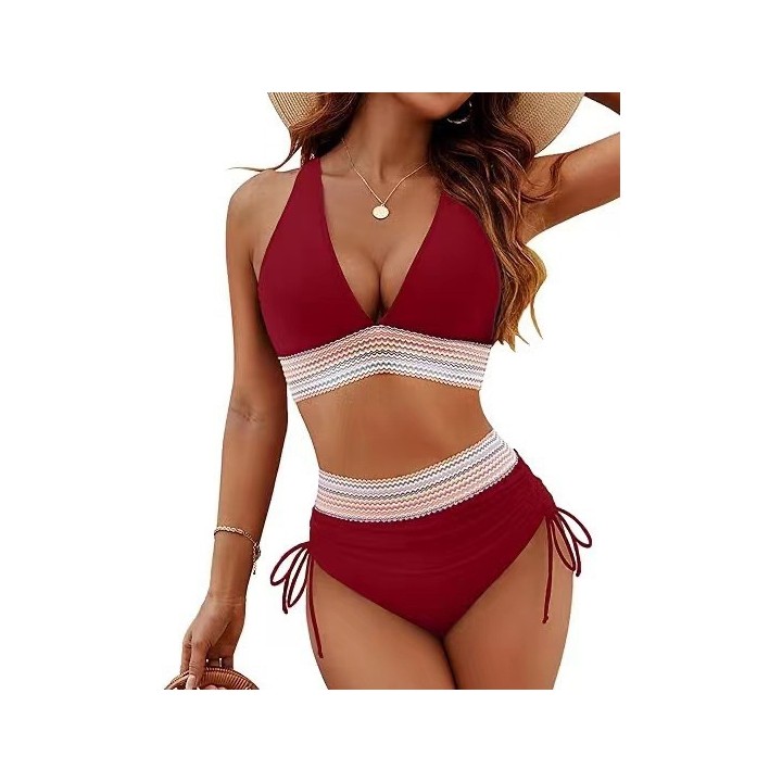 New 2026 Summer Beachwear Women Textured Bikini Set Wide Shoulder Belt Swimwear High 