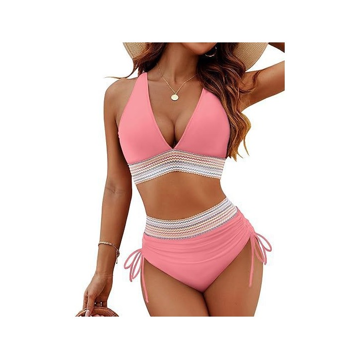 New 2026 Summer Beachwear Women Textured Bikini Set Wide Shoulder Belt Swimwear High 