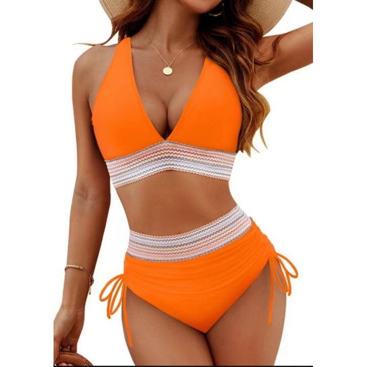 New 2026 Summer Beachwear Women Textured Bikini Set Wide Shoulder Belt Swimwear High 