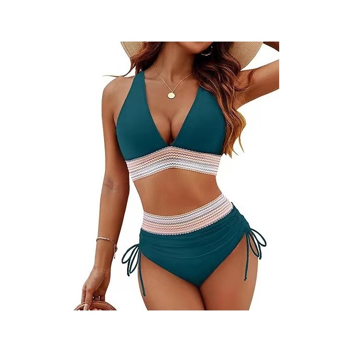 New 2026 Summer Beachwear Women Textured Bikini Set Wide Shoulder Belt Swimwear High 