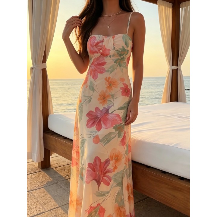 Elegant And Stylish, This New Floralprint Halterneck Vneck Waistcinching Dress Is Per