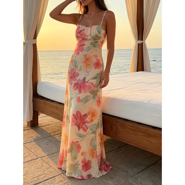 Elegant And Stylish, This New Floralprint Halterneck Vneck Waistcinching Dress Is Per