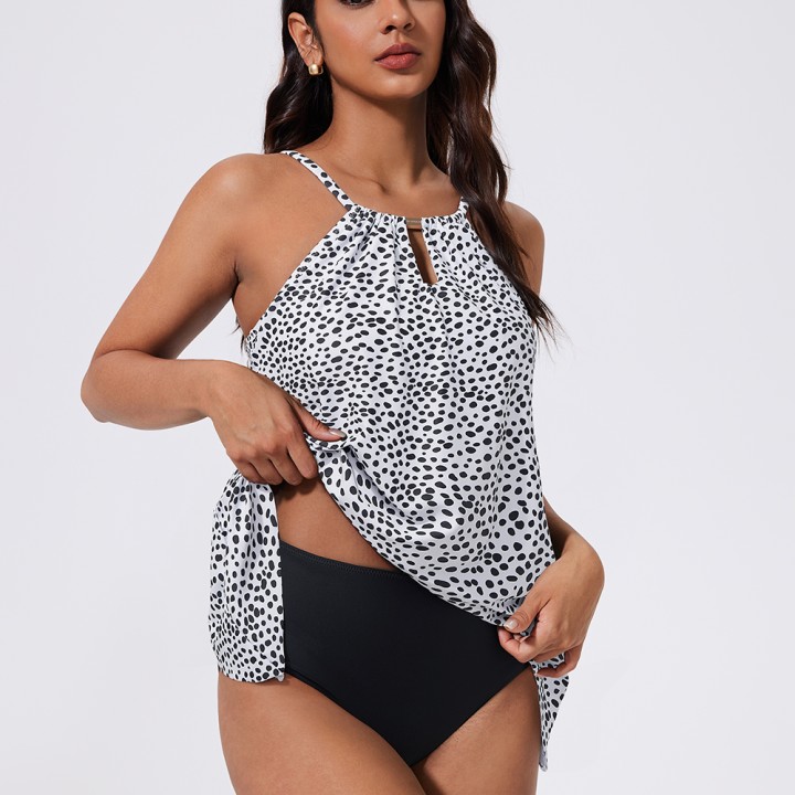 Women Ruffled Tankini Set Padded Halter Top Swimming Suits High Waist  Swimsuits Swim