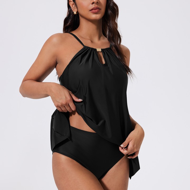 Women Ruffled Tankini Set Padded Halter Top Swimming Suits High Waist  Swimsuits Swim