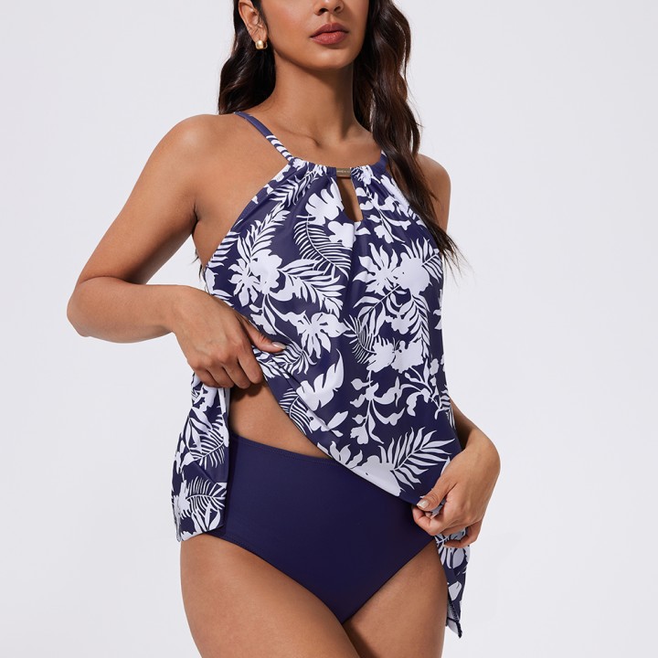 Women Ruffled Tankini Set Padded Halter Top Swimming Suits High Waist  Swimsuits Swim