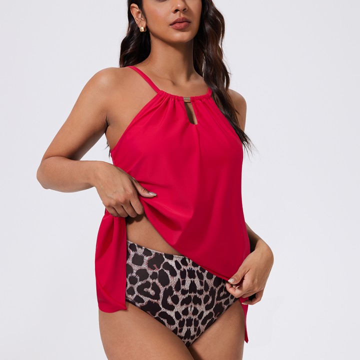 Women Ruffled Tankini Set Padded Halter Top Swimming Suits High Waist  Swimsuits Swim
