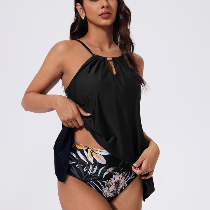 Women Ruffled Tankini Set Padded Halter Top Swimming Suits High Waist  Swimsuits Swim