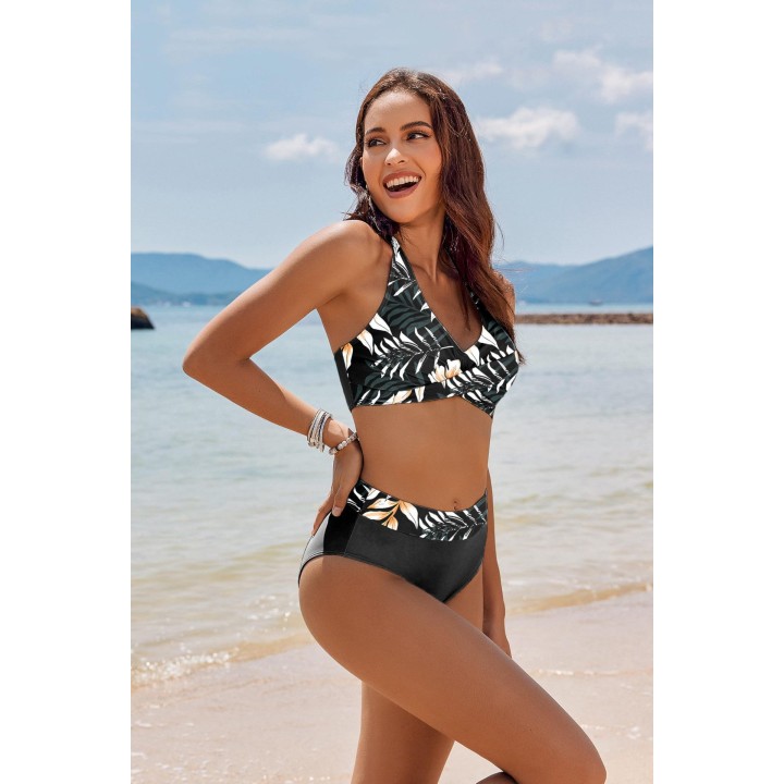 2026 Summer Halter Bikini Set Women Twist Front High Waisted Tummy Control Padded Swi
