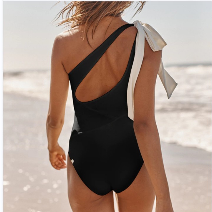2023 Summer Trend Solid Color Hollow Backless Onepiece Bikini Shoulder Bow Swimsuit W