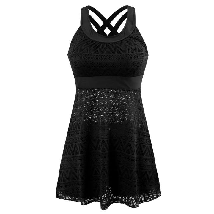 2025 New  Lace Mesh Tankini Swimsuits Mid Waist Swimwear Women Swimsuit Female Cross 